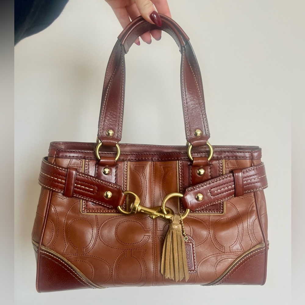 Coach Brown Leather Shoulder Bag with Gold Accents